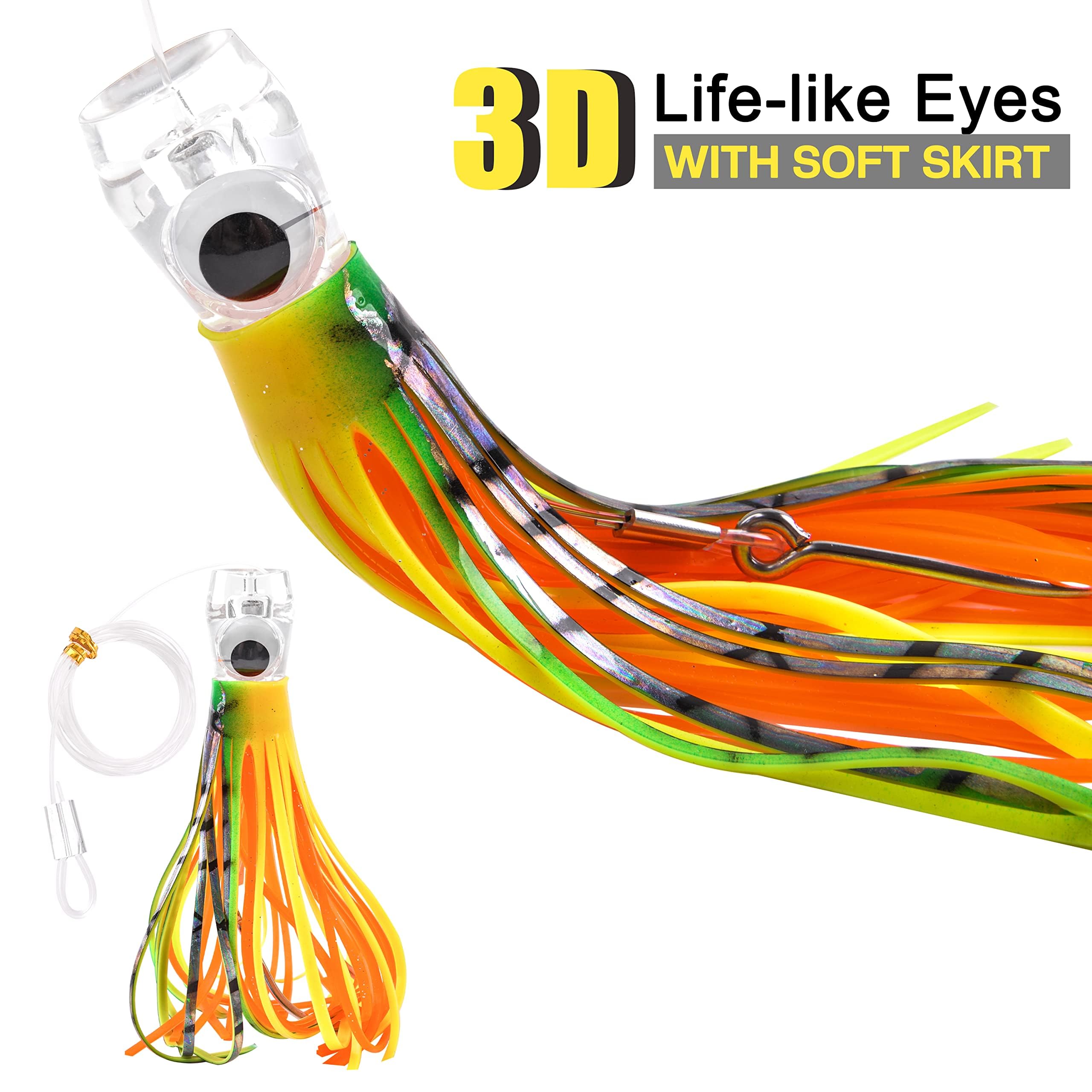 Leurres de Pêche à la Traîne Leurres de Pêche en Eau Salée, 5Pièces Offshore Big Game Leurres pour Mahi Tuna Marlin Dolphin Wahoo en Haute Mer Octopus Squid Skirts Rigged Hooks