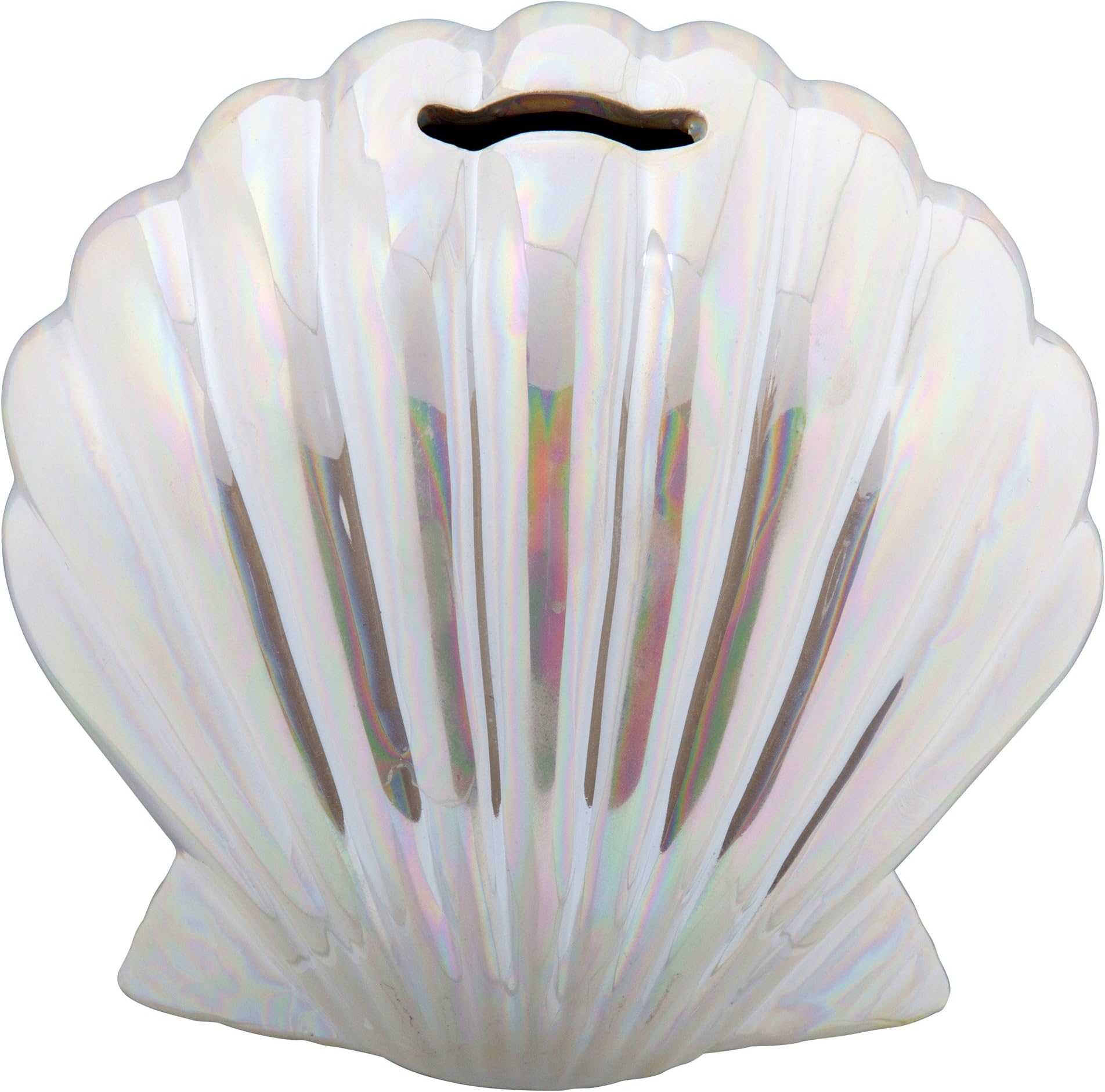 Cute Novelty Iridescent Mermaid Shell Money Bank, 3.5 x 6 inches, Pearl White
