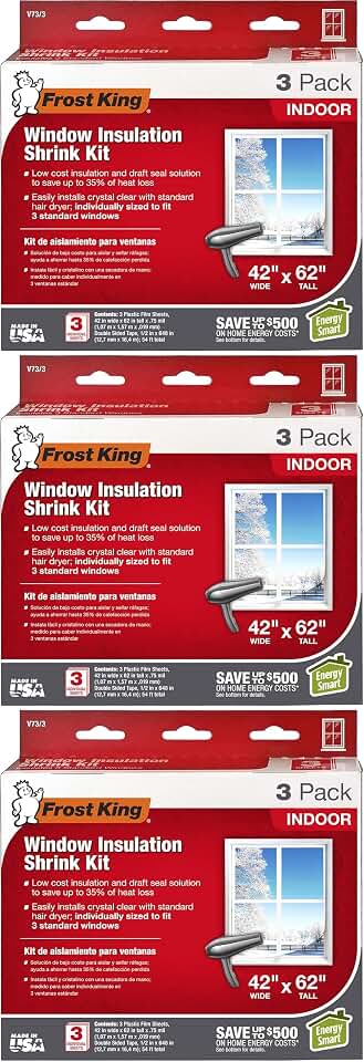 Frost King V73/3H Shrink Window Kit, Indoor, 42 x 62 in, 9 Pack