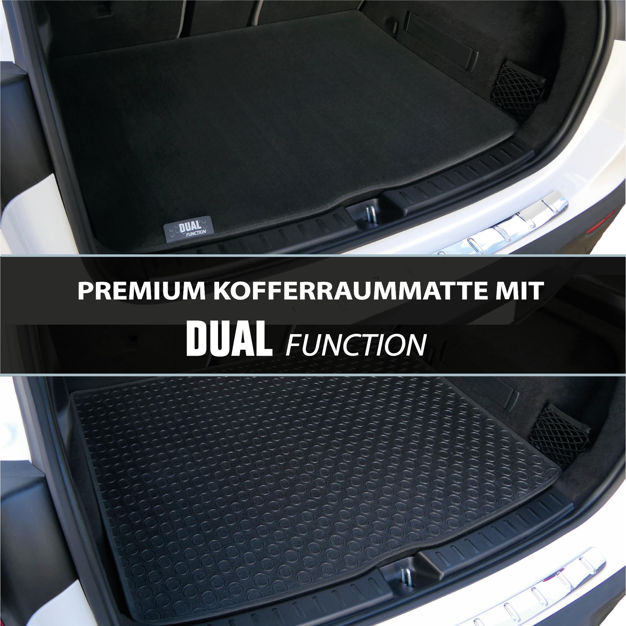 Dual Function – Kofferraummatte Passend für Ford Focus 4 Turnier | BJ 09/2018-11/2025 (5-Türer) | beidseitig nutzbare pflegeleichte & wasserdichte Schutzmatte f. das Auto | Made in Germany