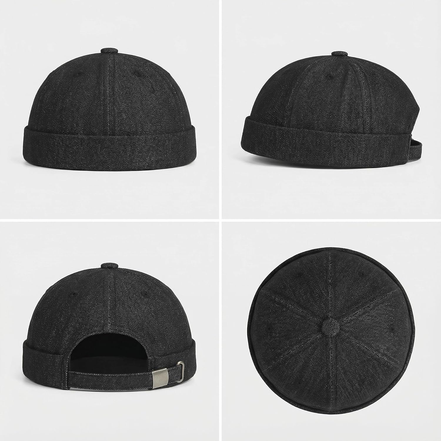 Denim Brimless Hats for Women Men Docker Style Cap Vintage Sailor Beanie Hat - Image 5