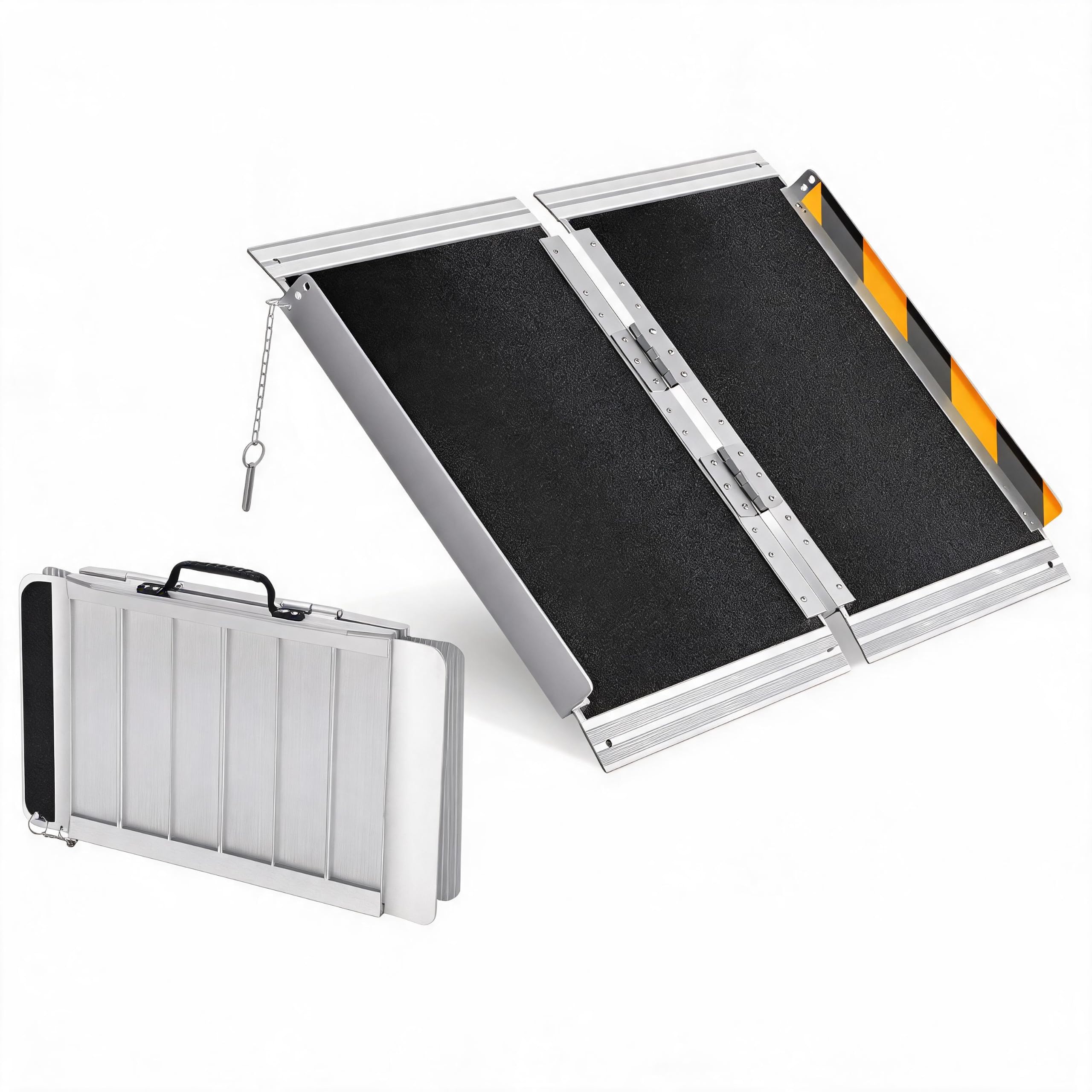 Garvee Rampa di carico pieghevole in alluminio 122 cm (4 ft) per sedia a rotelle e scooter - Leggera e portatile - Portata 272 kg - Antiscivolo, blocco sicurezza - Auto, soglie/gradini, porte