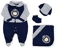 Saída Maternidade Para Bebê Menino Príncipe Urso Azul Marinho 04 Peças