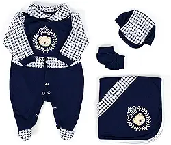 Saída Maternidade Para Bebê Menino Príncipe Urso Azul Marinho 04 Peças