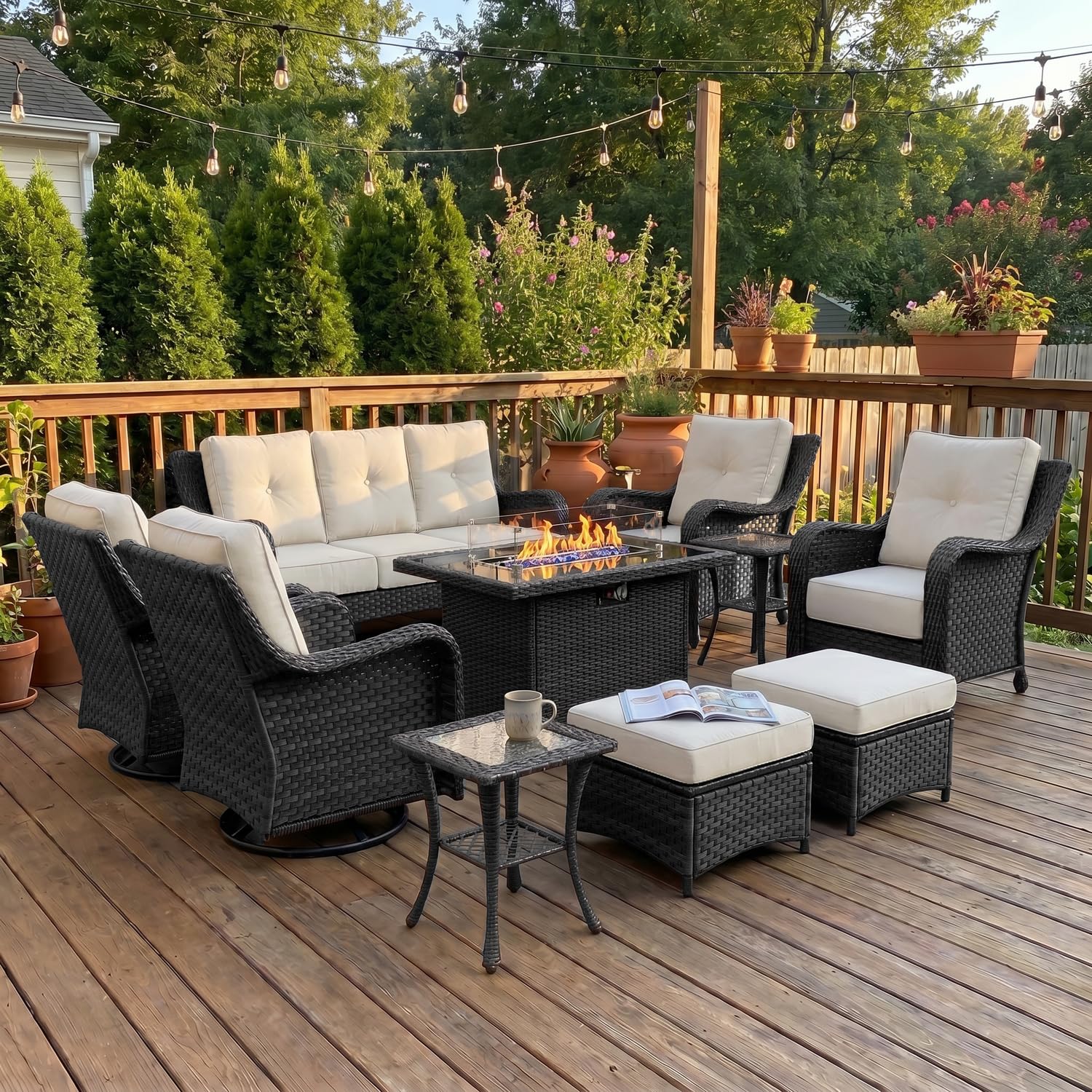 LayinSun 10 Piece Wicker Outdoor Furniture Set with 6-inch Comfy Cushions