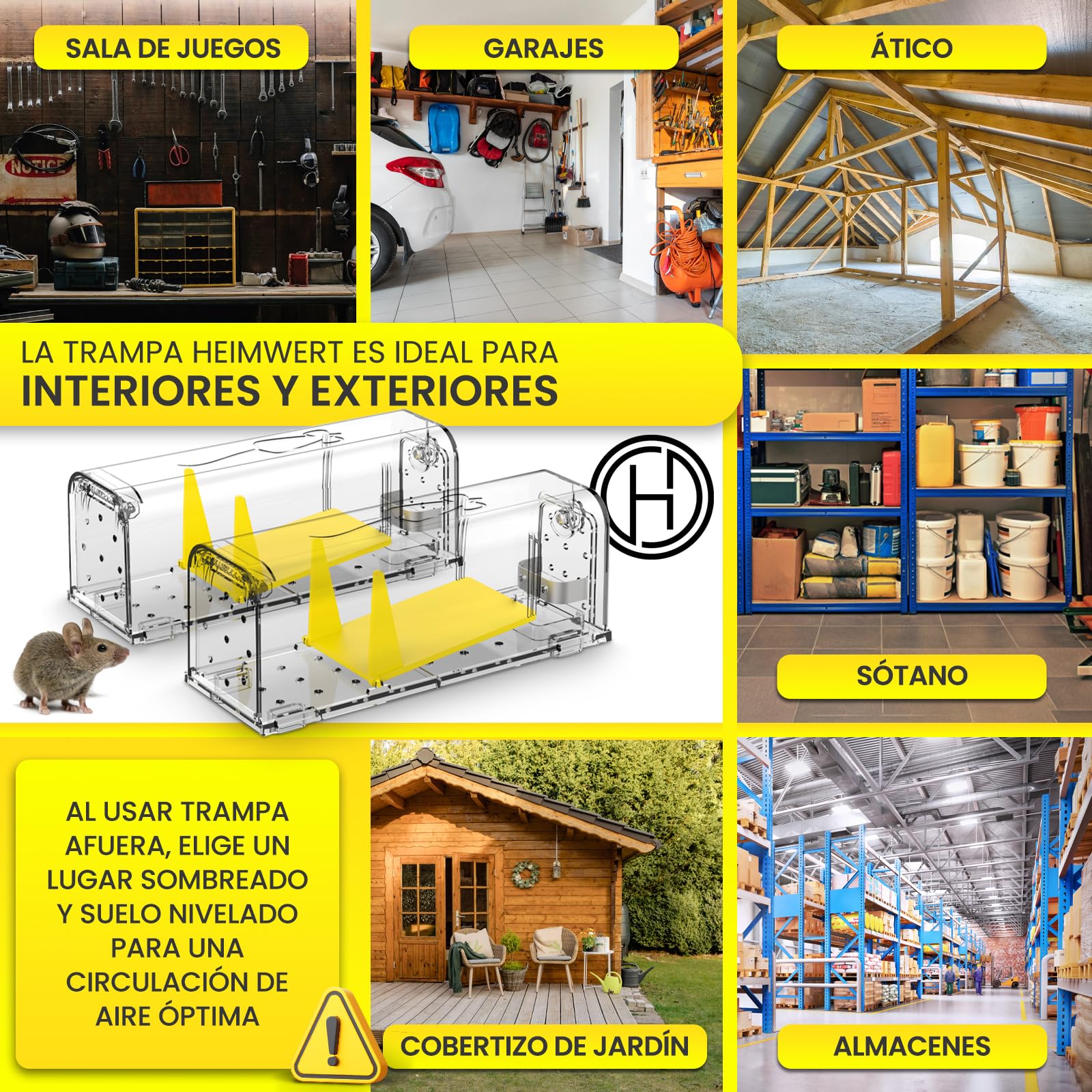 HEINWERT Trampa Para Ratones en Vivo con Depósito de Agua + Caja de Cebo para Ratones + Ventilación. Ratoneras para Ratones con Salida de Liberación Rápida sin Contacto. 2 Juegos de Cepos para Ratones