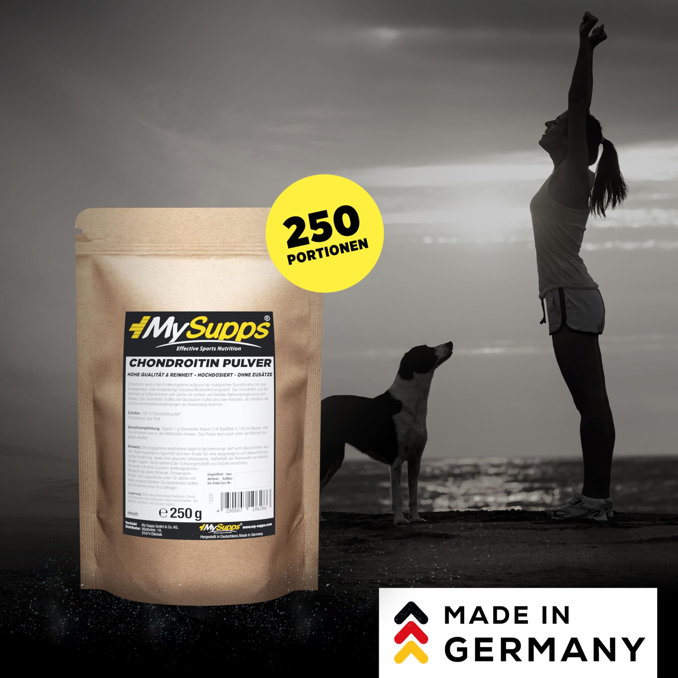 My Supps Chondroitin-Pulver 250g – 100 % reines & ultrafeines Chondroitin-Sulfat in Premiumqualität – hochdosiert & ohne Zusatzstoffe – frei von Zucker, Laktose & Farbstoffen, Made in Germany