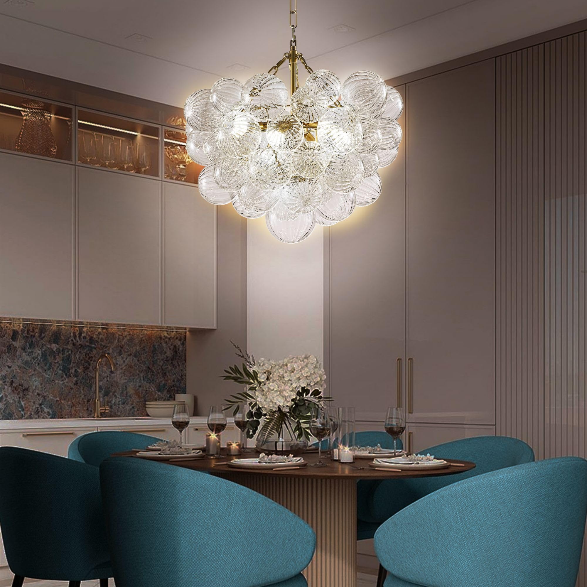 Lampadario A Bolle In Vetro Soffiato - Plafoniera Oro Per Soggiorno E Camera