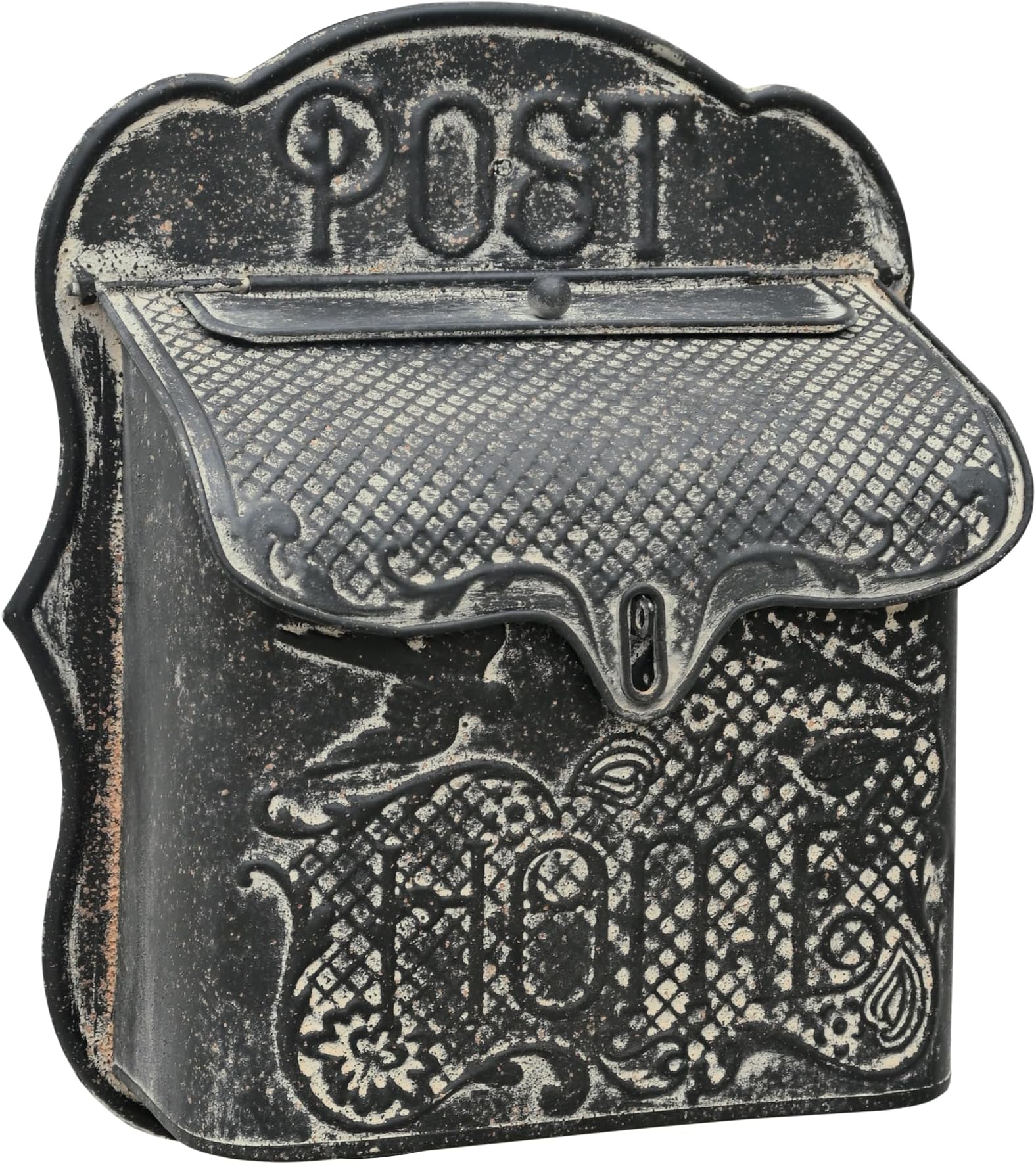 BIG FORTUNE Wall Mount Mailbox for House Outside Vintage Metal Door Mailbox Antique Style Nostalgic Charm Home Decor Garden Vintage English Cottage Decor Flower Patte (Black)