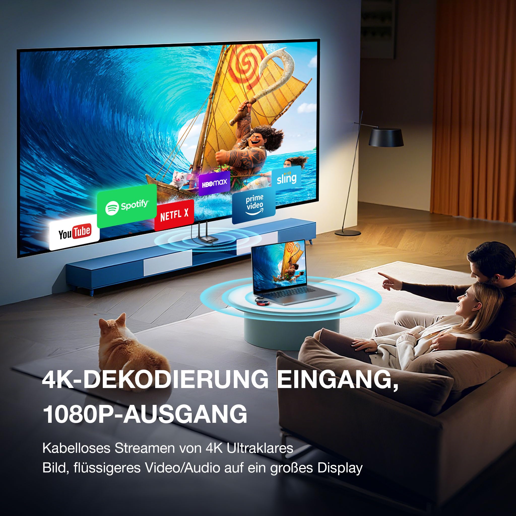 Wireless HDMI, Wireless HDMI Transmitter & Receiver, 5G/4K-Ausgang HDMII/VGA Dual Screen Cast Video/Audio von Laptop/PC/Kamera/Kabelbox auf HDTV/Projektor/Monitor, TikTok/YouTube/Netfix,165FT/50M,Rot