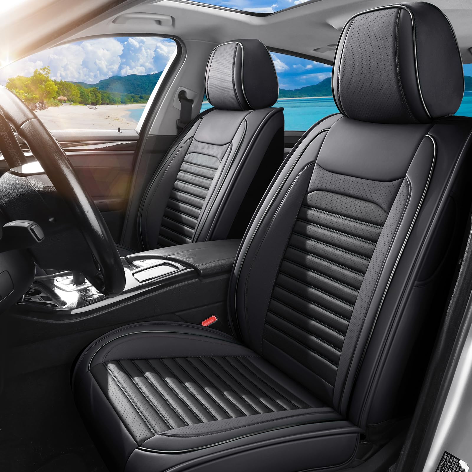 FaiFani Car Seat Covers Full Set Fit for Honda CRV 2017-2026, Premium Faux Leather Car Seat Protector, Breathable Anti-Slip Full Wrapping Edge Seat