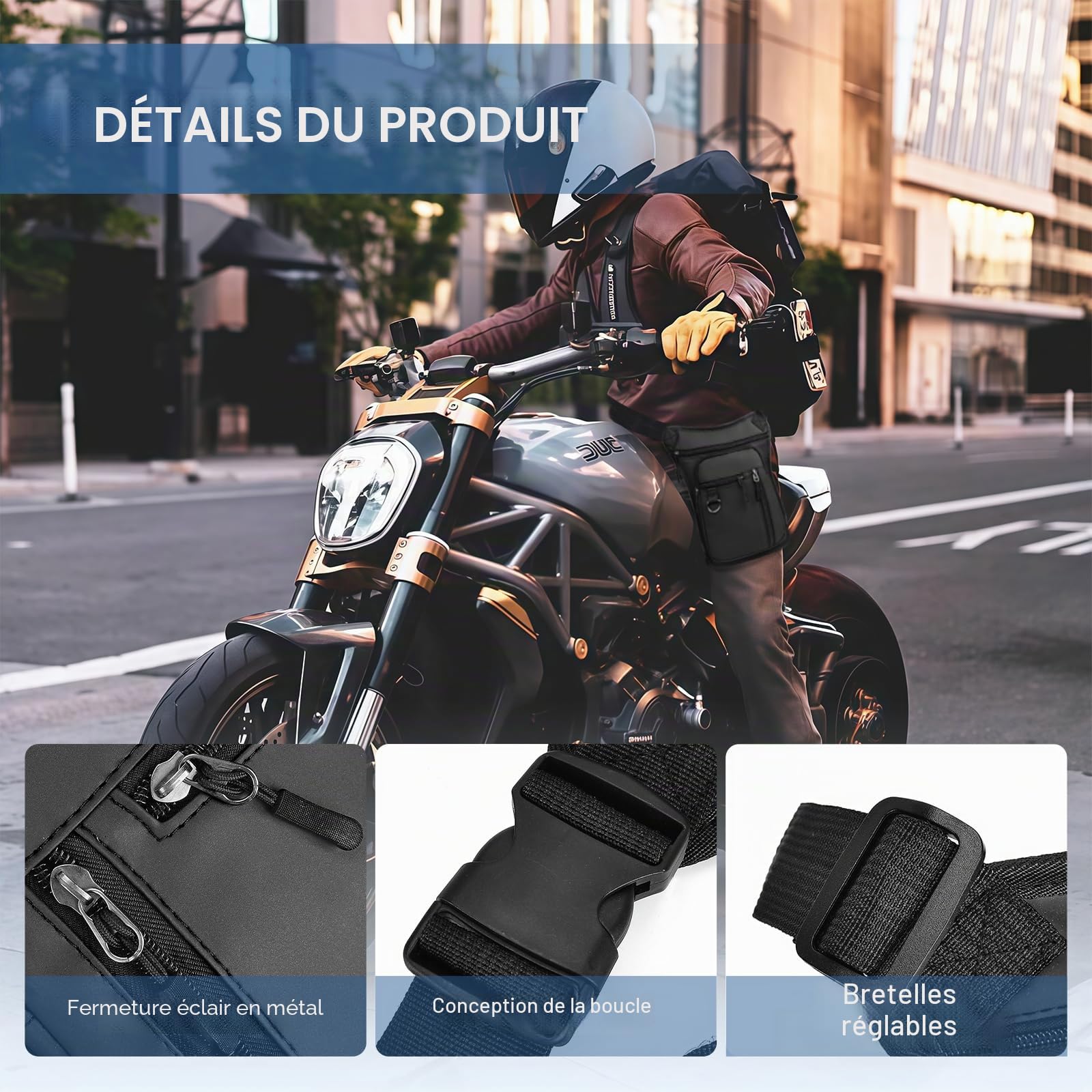 Flintronic Sacoche de Jambe Moto, Sac Tactique de Jambes Étanche, Multifontion Moto Poche Jambe, avec Sangle de Jambe Amovible, pour Voyage, Camping, Course, Équitation