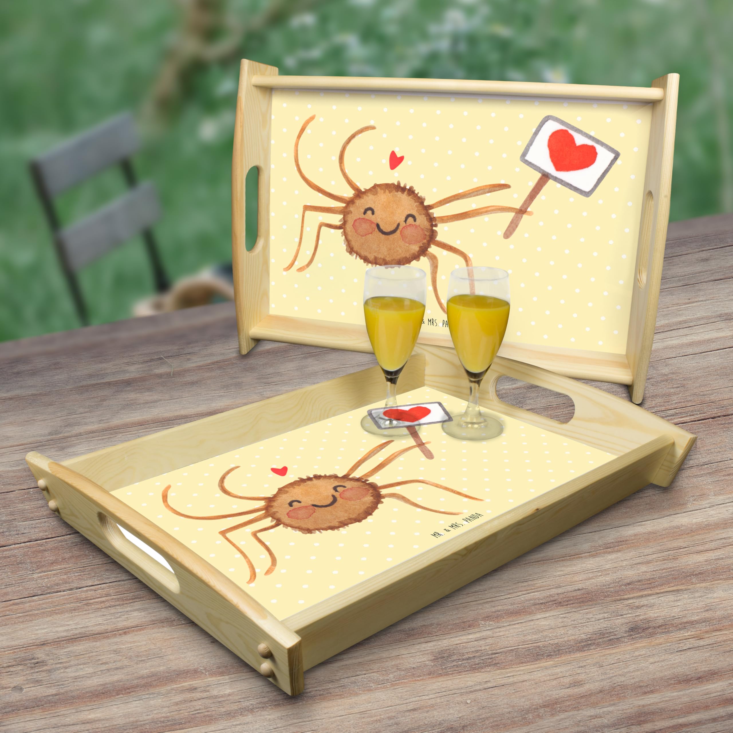 Mr. & Mrs. Panda Tablett Spinne Agathe Motivation - Geschenk, Servier, Dankeschön, sofatablett, Vertrauen, Liebe, Glück, Serviertablett, Dekotablett, Frühstückstablett