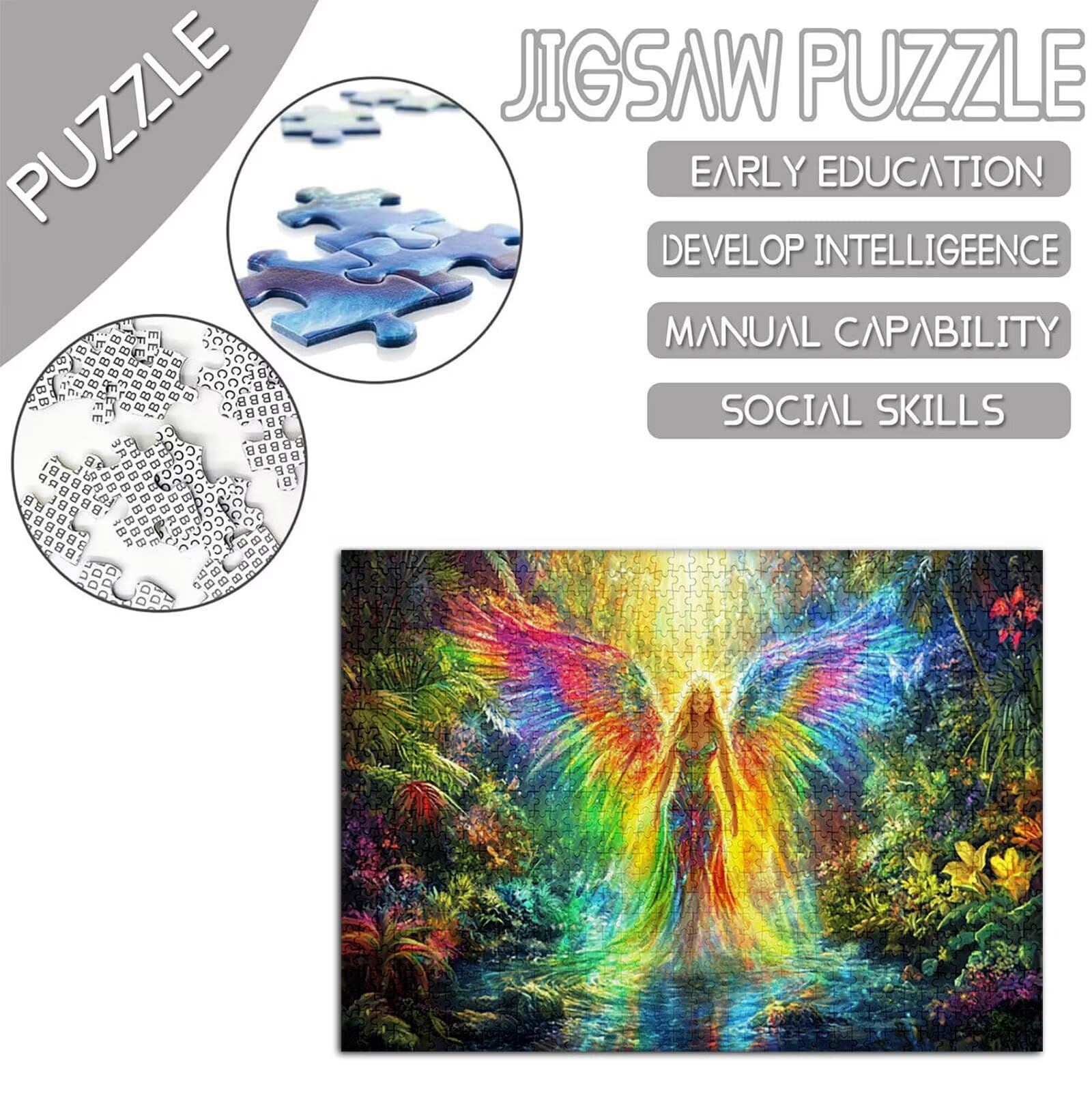 Siedem kolorów Puzzle 1314 sztuk Duży rozmiar dla dorosłych, Puzzle Elfy Wzór z kompaktowym pudełkiem i plakatem w zestawie do dekoracji ścian domu, prezent dla kobiet mężczyzn, drewno układanki 75 x