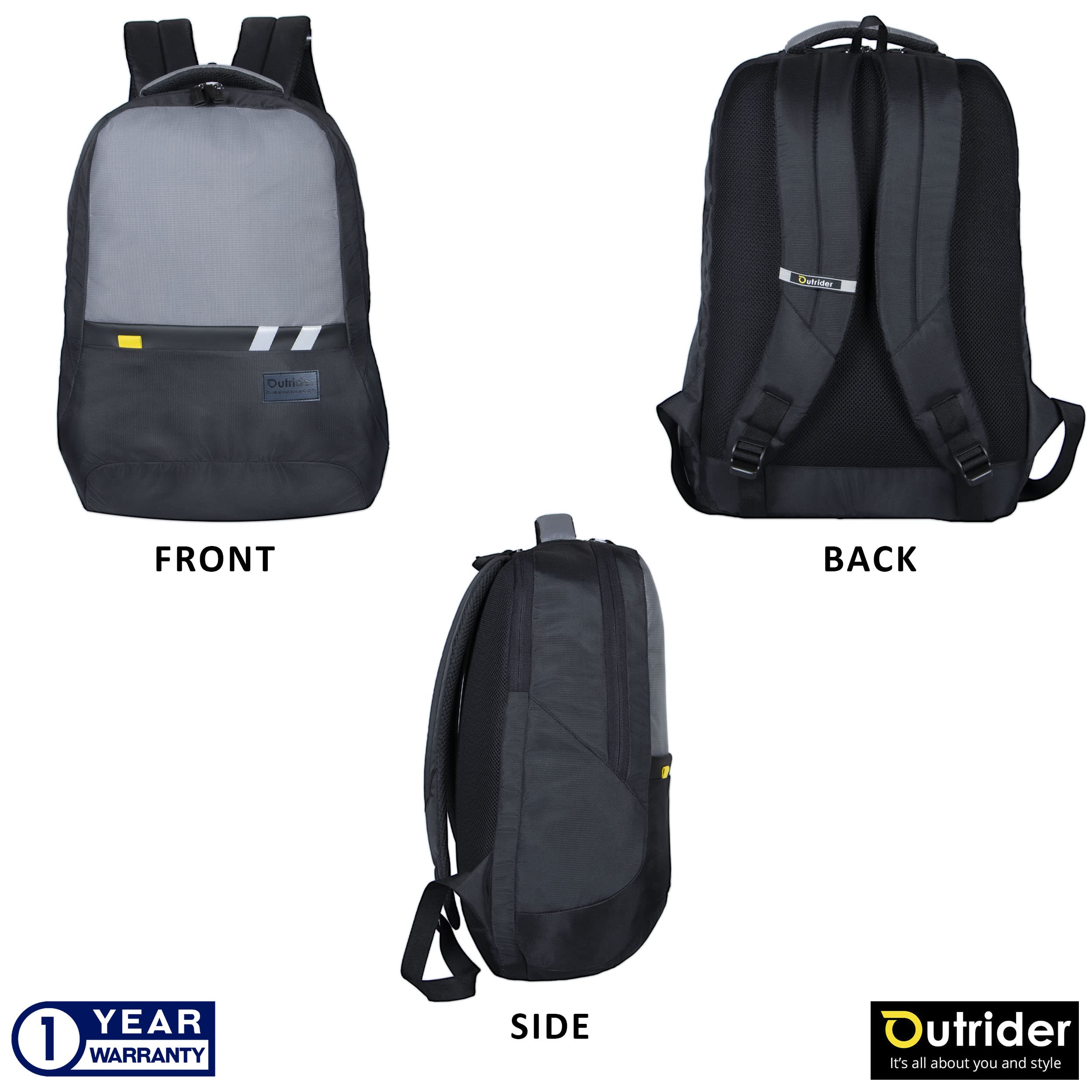 Outrider Universal laptop Backpack (Black & Grey Navy yellow strip) 2