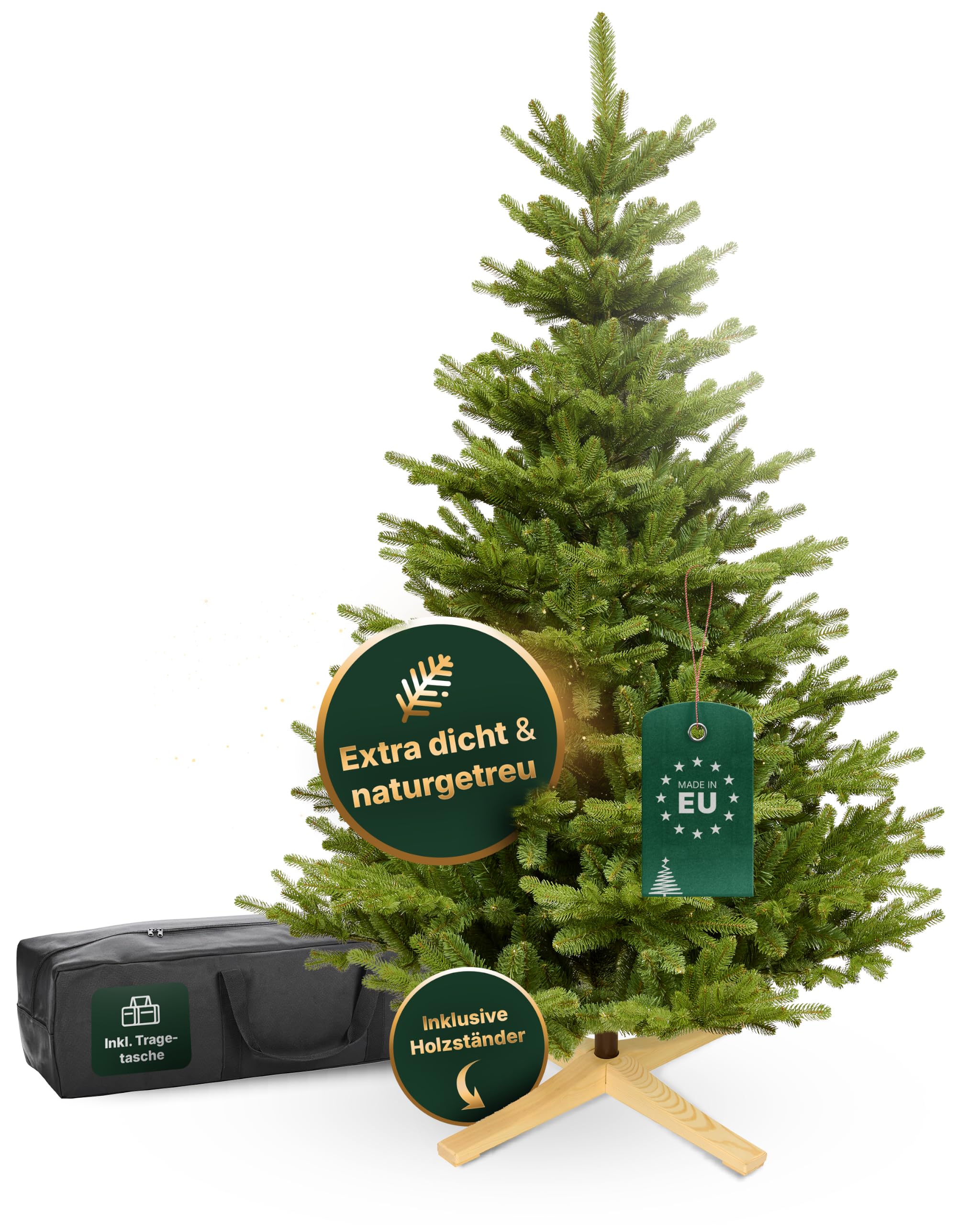 TreesHouse Weihnachtsbaum Nordmanntanne 150cm, FSC-Holz, PE/PVC-Mix, Tasche | Tannenbaum, künstlich, dichte Nadeln, naturgetreu, hergestellt in der EU