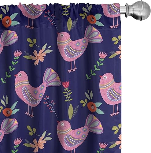 Miniatura 27 de Ambesonne Cortinas a cuadros marrones, ilustración de tartán bicolor, cuadrados en repetición diagonal, juego de 2 paneles para tratamiento de Azul