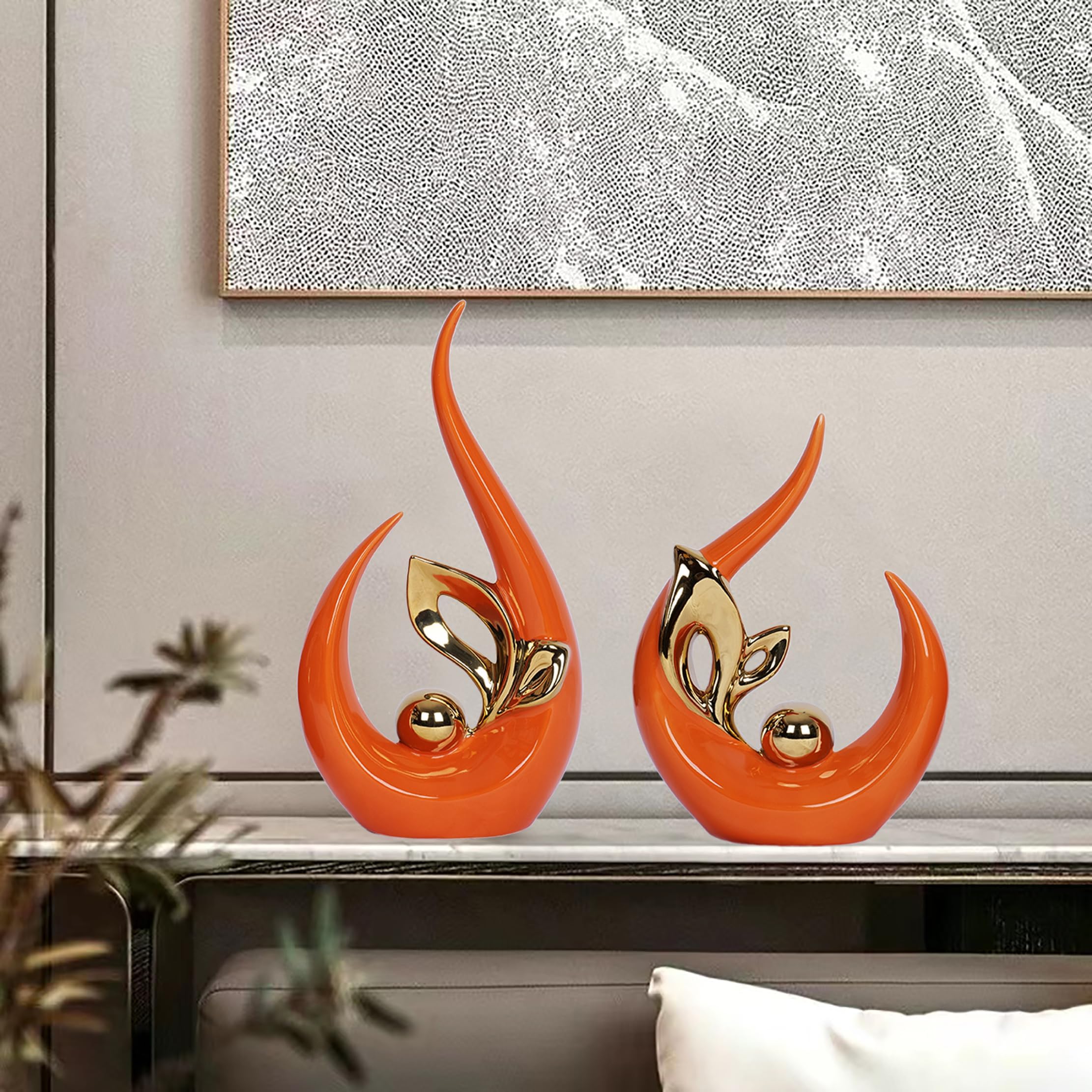 Amazon.com: 2 PCS Orange Gold Home Decor Accent Ceramic Statue Abstract ...