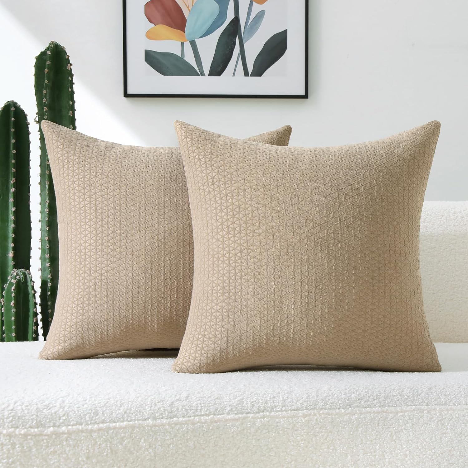 FUTEI Brown Decorative Throw Pillow Covers 20x20 Inch Set of 2,Soft Chenille Triangle Check Pattern Cushion Case,Modern Home Decor for Couch Bed Living Room Brown 20" x 20" (Pack of 2)