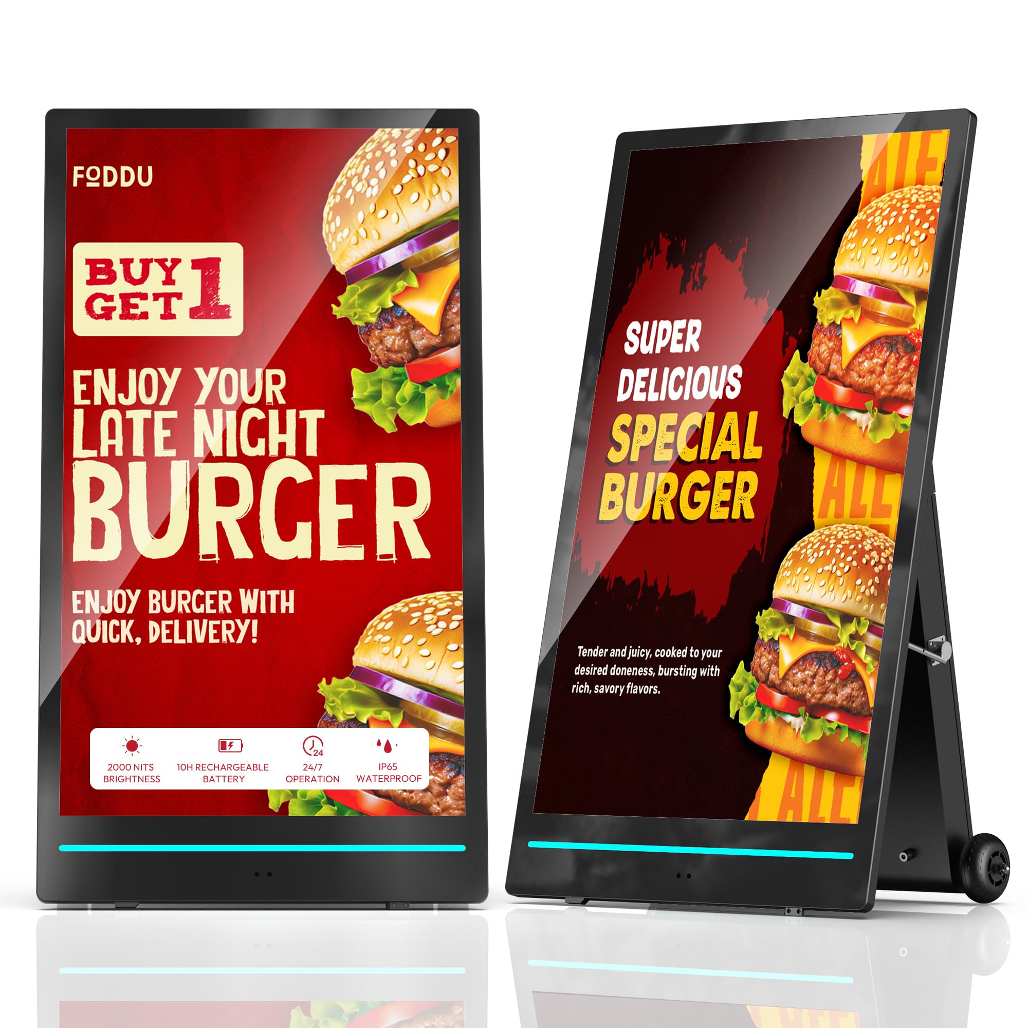 Stop-Trottoir Numérique Extérieur 55", Écran de Publicité Étanche IP65 avec Batterie 10h, Affichage Dynamique LCD 2000 Nits pour Restaurant, Café et Commerce