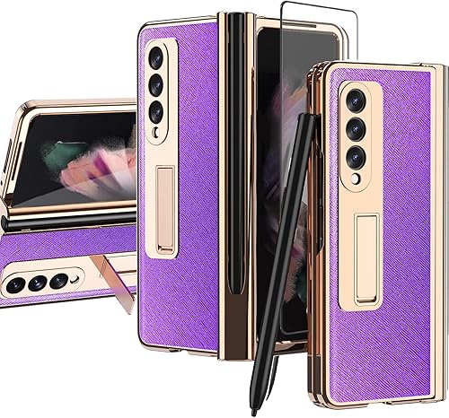 NINKI Funda de lujo compatible con soporte para Samsung Galaxy Z Fold 3 con soporte para bolígrafo S, protección de bisagra, funda de cuero con
