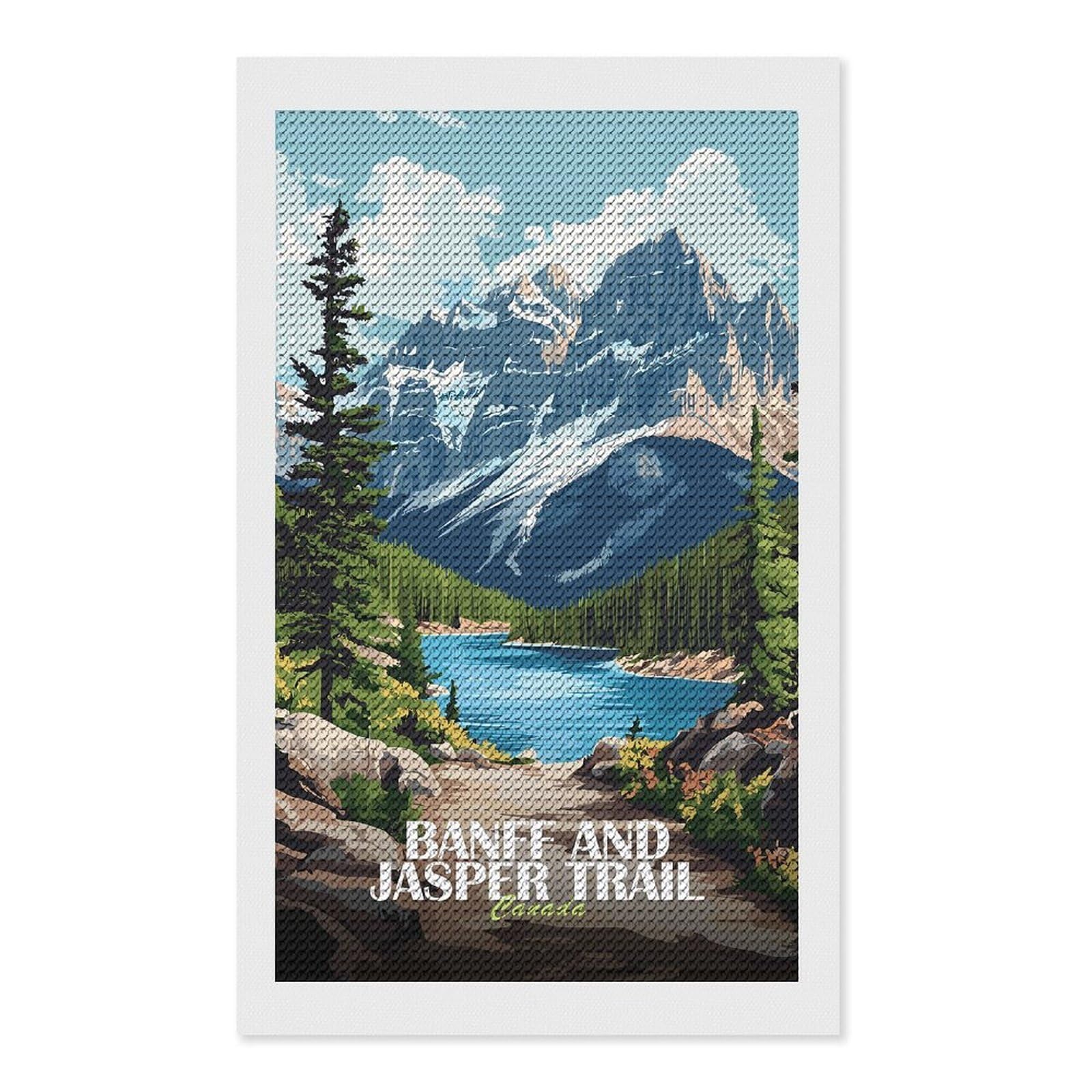 Junmoney Banff and Jasper Trail Canada Diamond Art Canvas 12"x20", for Adults, Mindful Craft Activity, Modern Decor, Christmas Gift, Full Kit Included