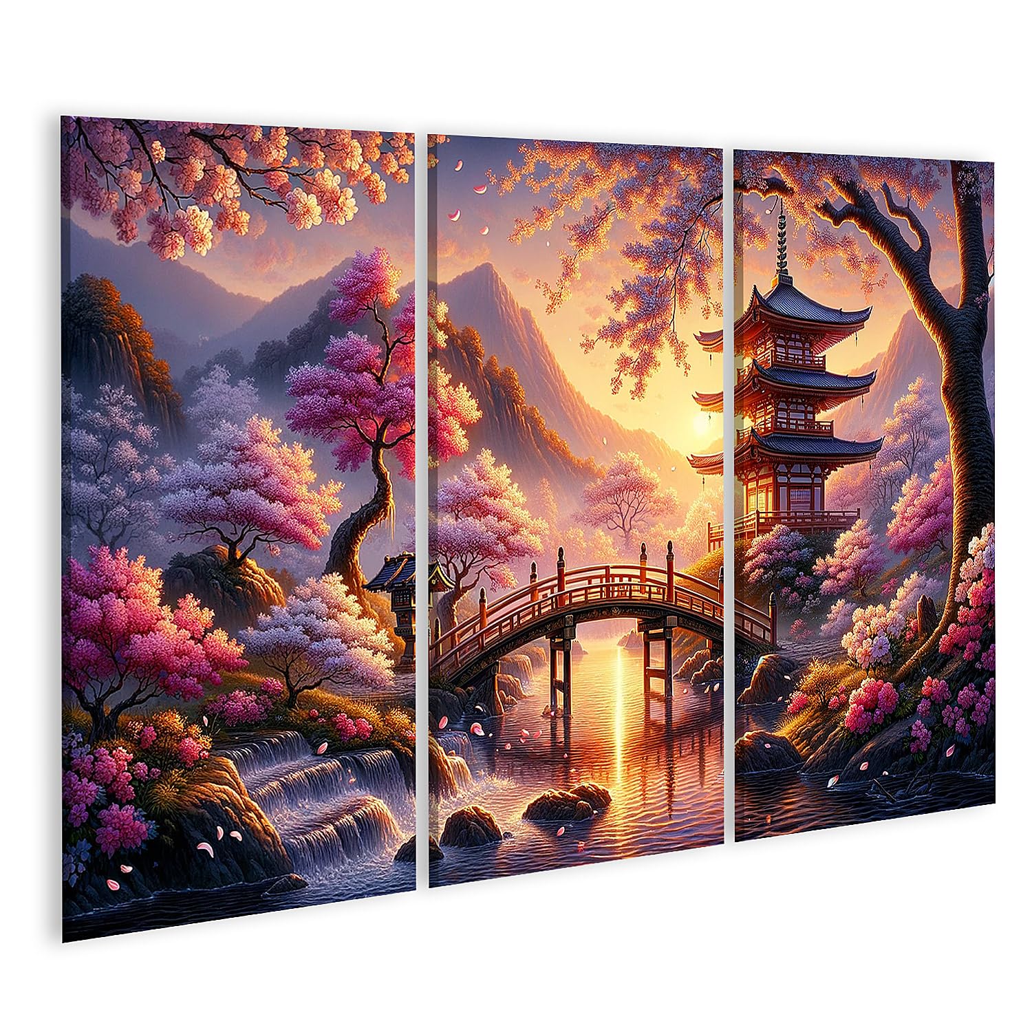 islandburner Cuadro sobre lienzo Escena japonesa serena con cerezos en plena floración. La escena se reproduce durante la época más hermosa del año. Cuadros de pared Póster