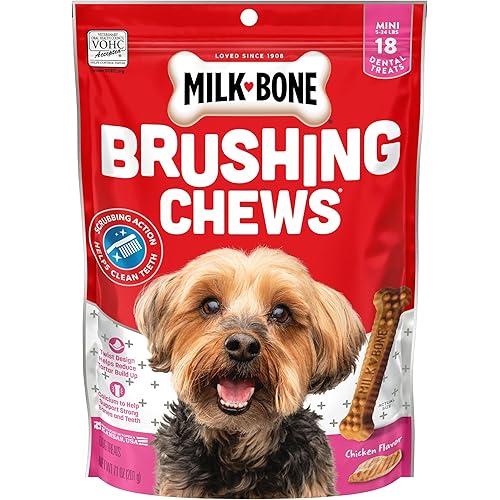 Milk-Bone Original Brushing Chews, 18 Mini Daily Dental Dog Treats (Pack of 5) Scrubbing Action Helps Clean Teeth