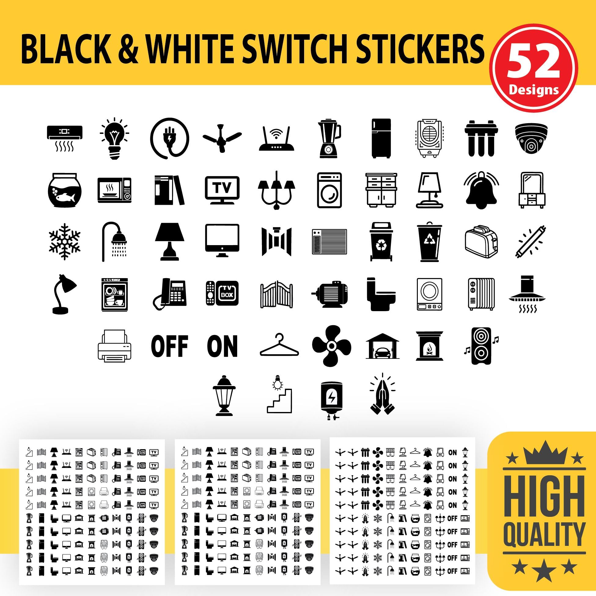 ARNEMA Transparent Black White Switch Icon Stickers | Minimal Self Adhesive Stickers for Switch Board Decoration 1