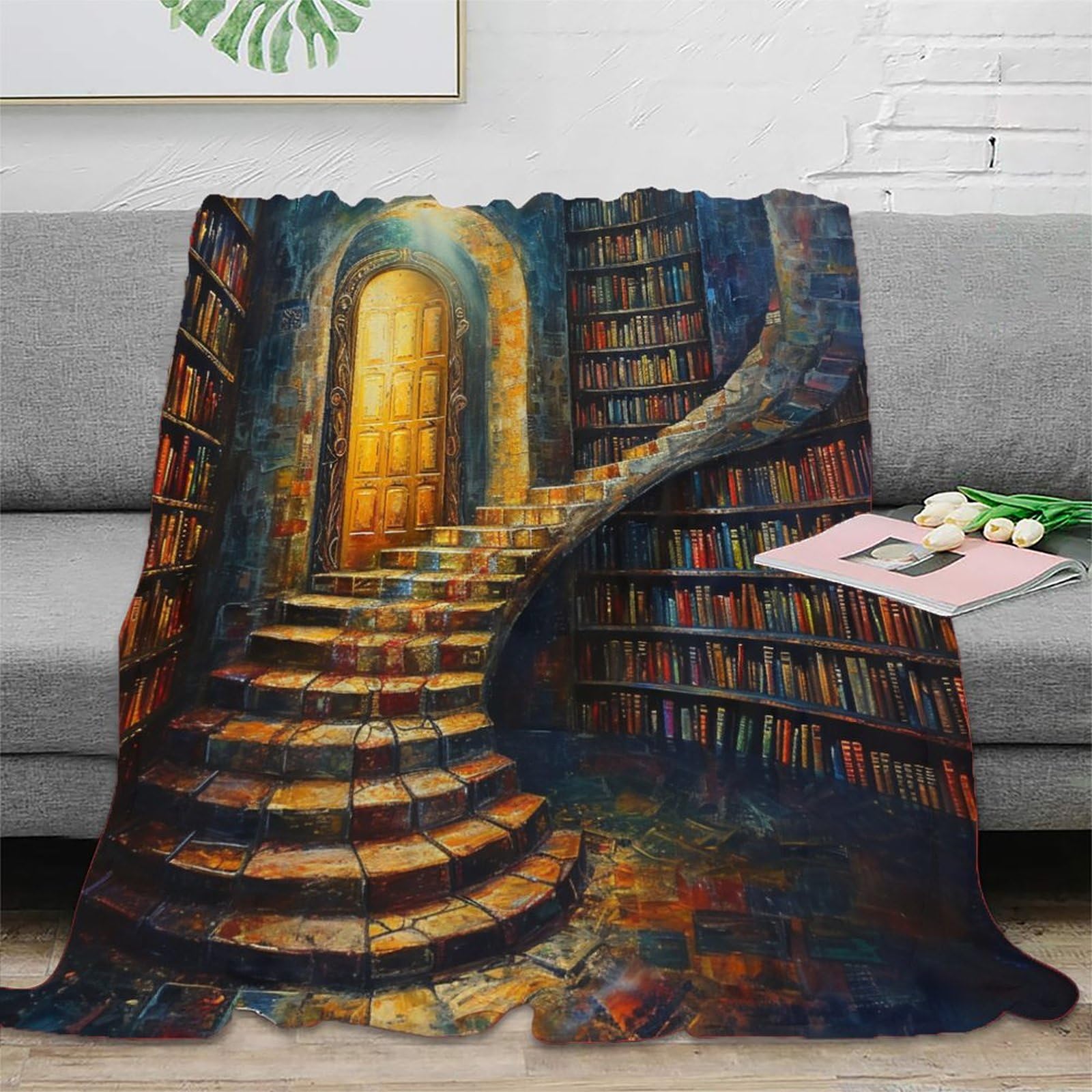 Nraopevvd Style-8 3D Printed Bookshelf Throw Blanket Fluffy Soft Cozy Super Soft Cozy Fuzzy Warm Throws With Anti-Wrinkle/Anti-Tarnishing Lightweight For Home Couch Bed Sofa Cozy Warm 50X60inch(127X152cm)