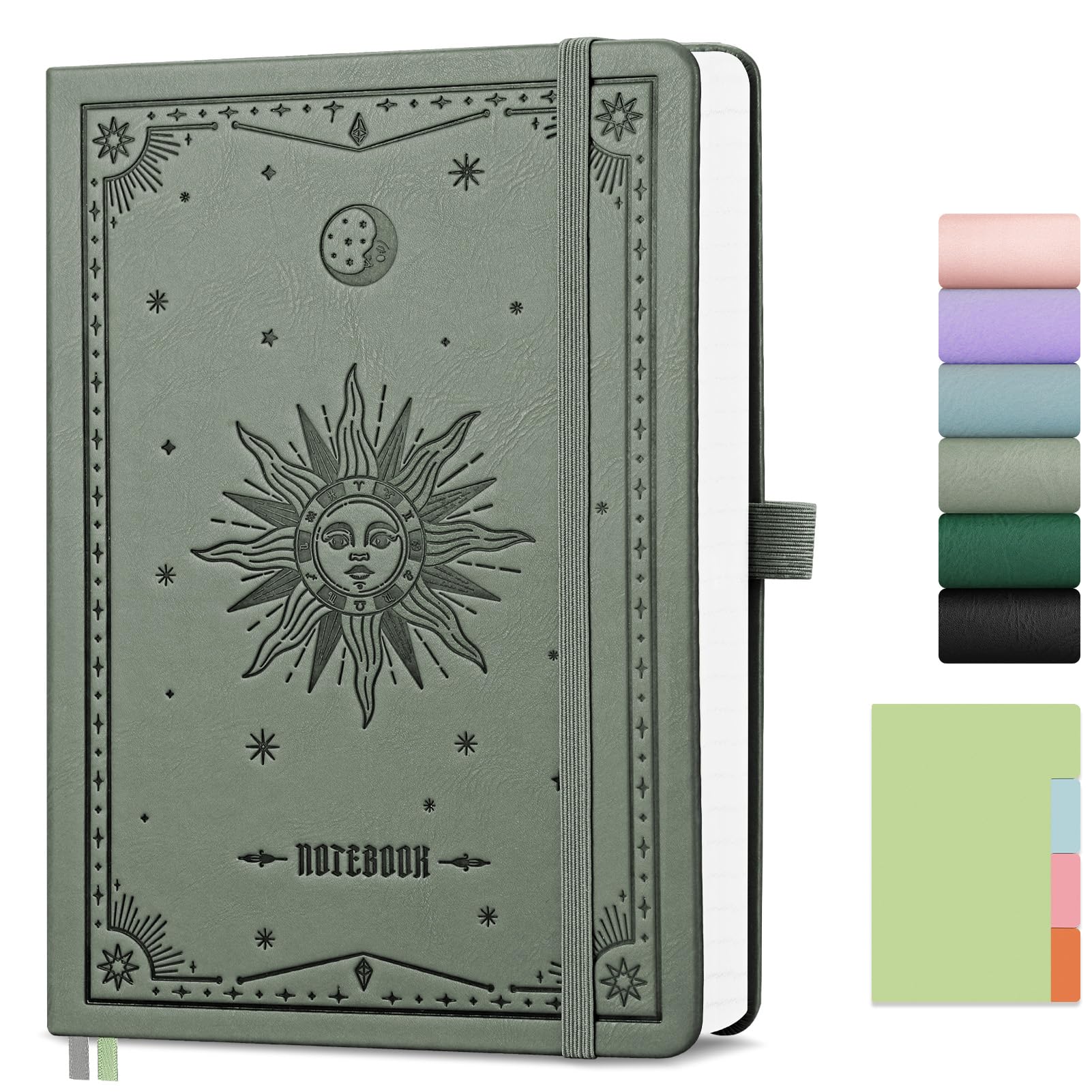 EMSHOI A5 Lined Notebook - Journal for Women and Men, 192 Numbered Pages, 100 GSM Thick Notepad, Hardcover Leather College-Ruled Note book, Ideal for School, Work, Writing, 14.5 x 21 cm - Light Green