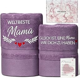 YSUVIN Mama Geschenk, 2-teiliges Set 100% Baumwolle Lila, Bestickte Handtücher, Mama Geburtstag Werdende Mutter Frau