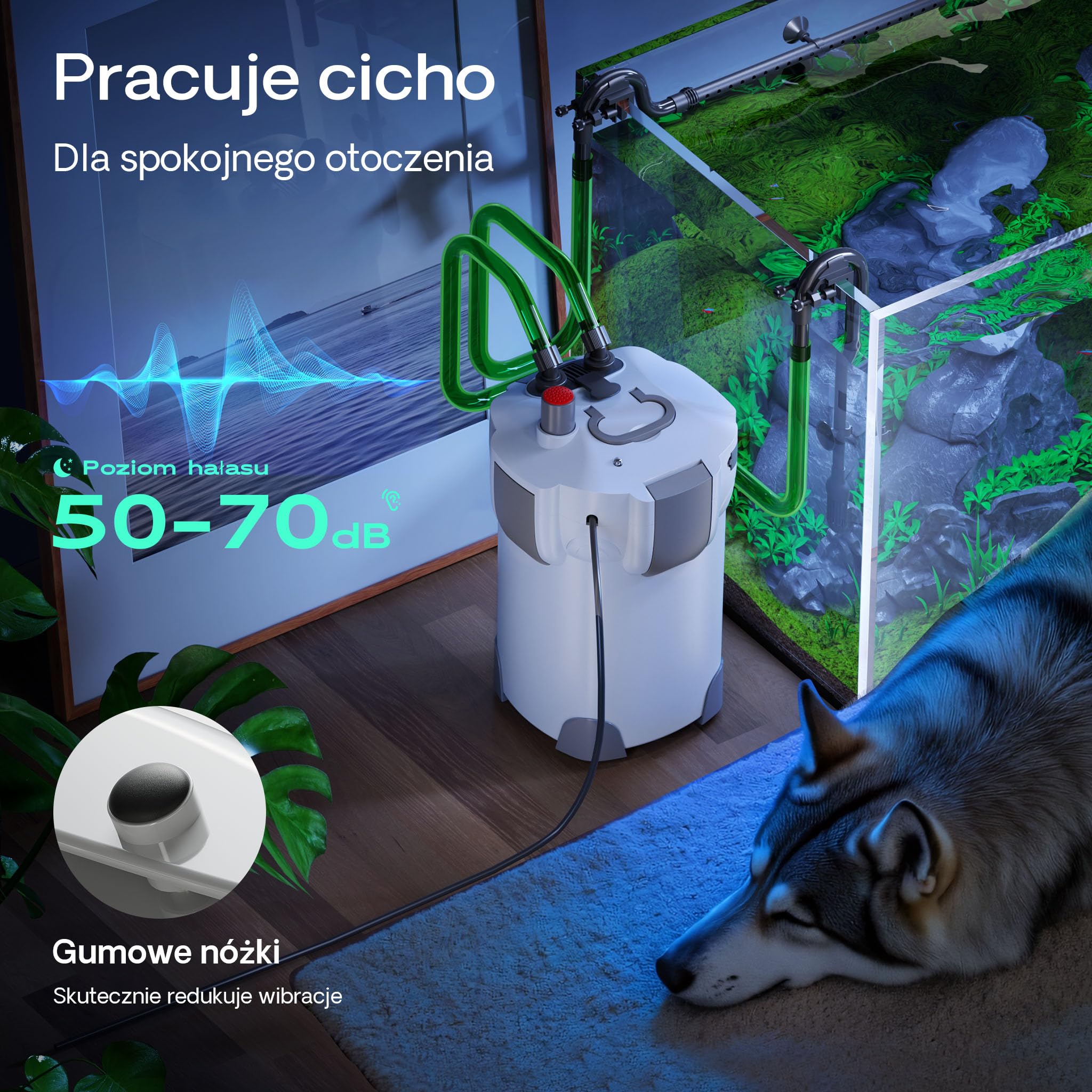 SunSun HW-404B Filtr zewnętrzny do akwarium 9W 2000l/h z 4-stopniową filtracją komorową i filtrem UVC