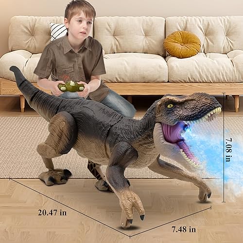 Miniatura 3 de Juguete de robot de dinosaurio a control remoto, realista, tiranosaurio Rex, regalos para niños, juguete electrónico con ligero spray rugiente y