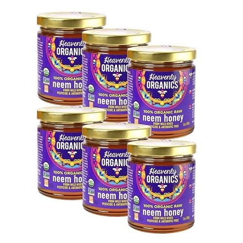 Heavenly Organics Miel cruda 100% orgánica certificada por USDA, 12 onzas (Neem, 6)