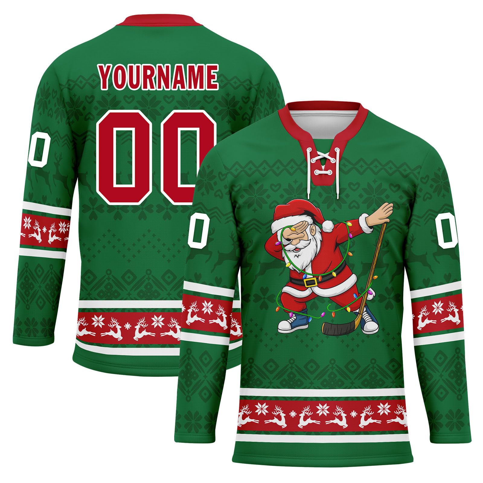 Custom Christmas Hockey Jersey for Men Women Youth, Santa Claus Ice Hockey Practice Uniform Sports Training Outfit