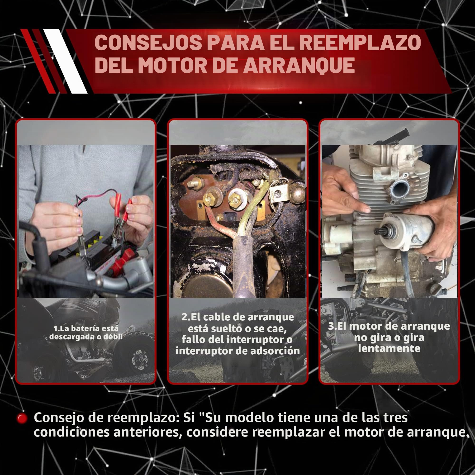 WOOSTAR Motor Electrico Arranque Reemplazo para 50cc 70cc 90cc 110cc 125cc Taotao Jetmoto Roketa Sunl Coolster ATV Quad Dirt Bike Go Kart