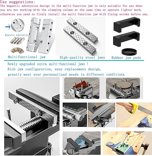 Miniatura 3 de Tornillo de banco o tornillo de mesa, mandíbula multifuncional, tornillo de banco combinado multifuncional con ajuste rápido, rotación universal de