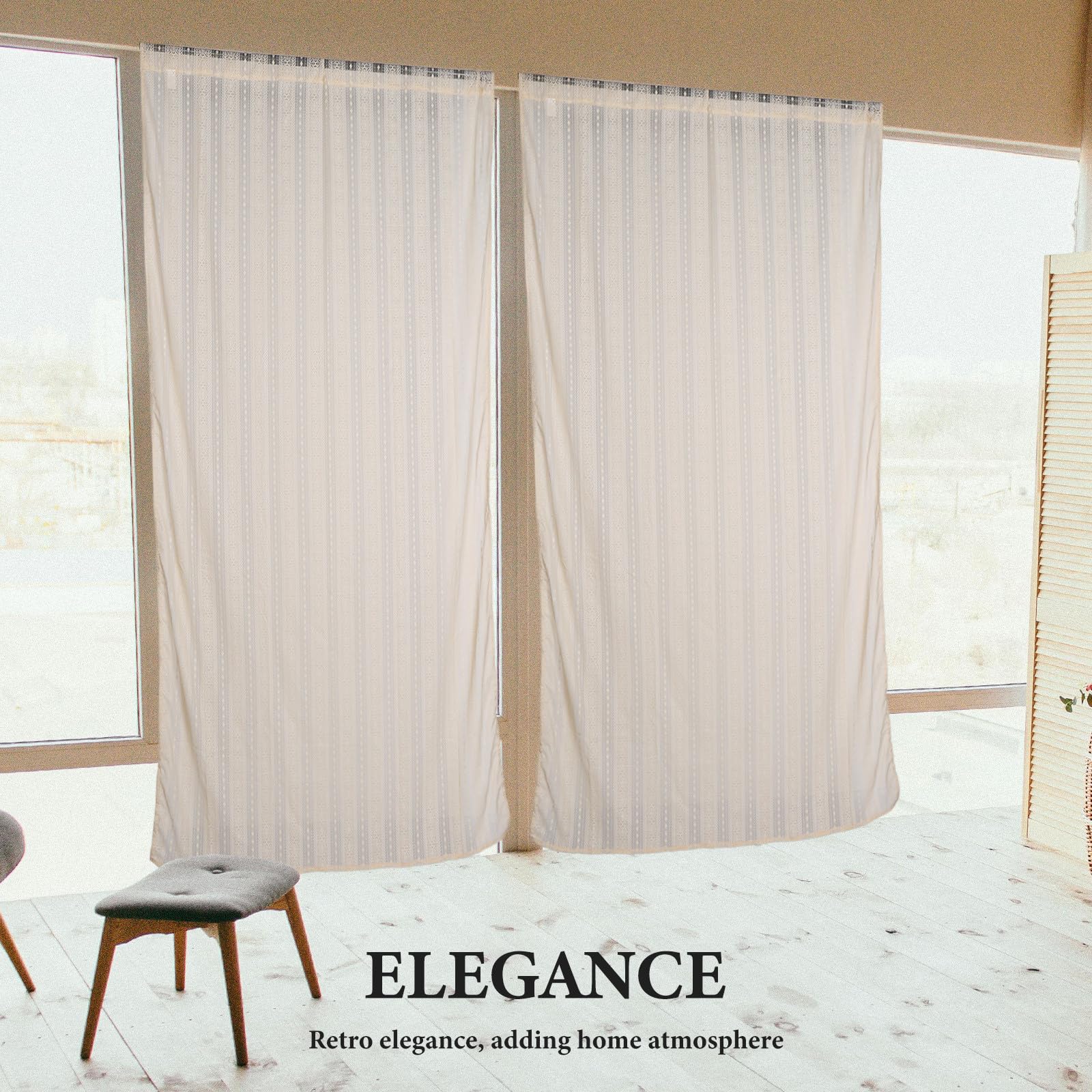 2 Stück Boho Landhausgardinen aus Polyester Lichtdurchlässige Bestickte Vorhänge für Küchenfenster und Badezimmer Dekorative Transparente Gardinen im Vintage Stil