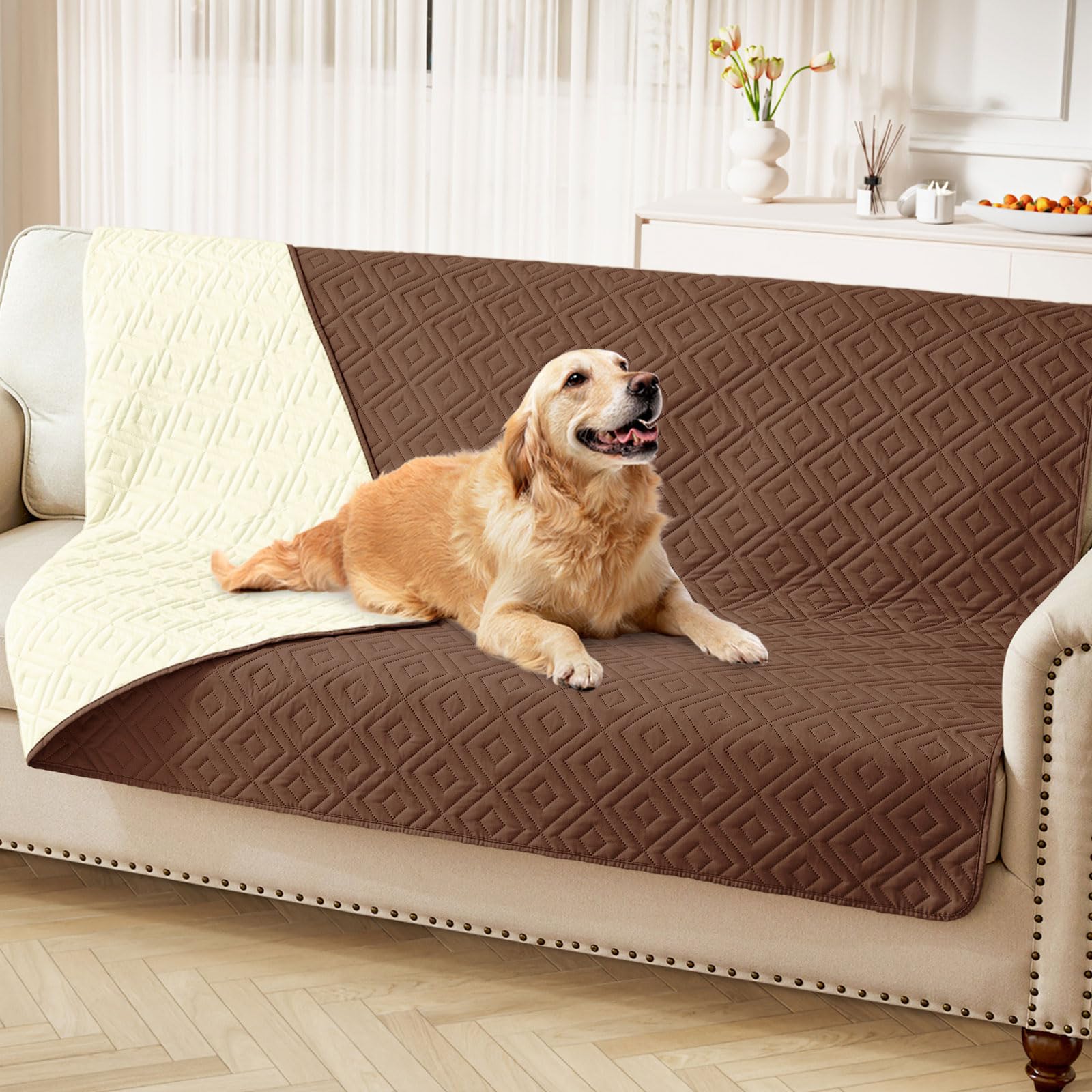 hyha Waterproof Dog Blanket, Soft Dog Bed Cover Pet Blankets, Waterproof Sofa Couch Cover for Dogs Washable, Reversible Pet Couch Covers for Sofa Furniture (52x82 Inch, Brown/Beige)