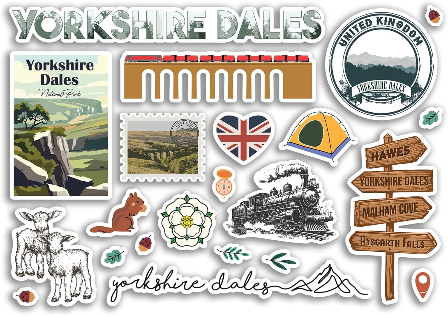 A5 Sticker Sheet Yorkshire Dales Vinyl Stickers - National Park Moors Stamp Mountains Skyline Travel Holiday GB UK England Scrapbook #81985