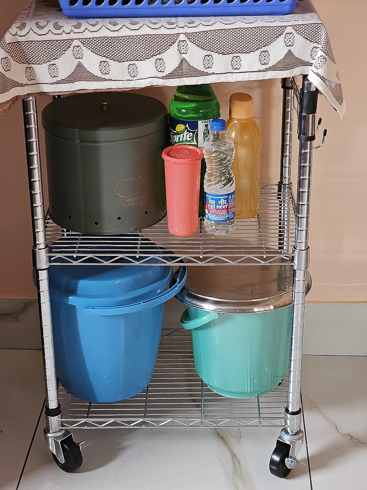 amazon basics Microwave Cart On Wheels, Wood/Chrome Amazon.in Home