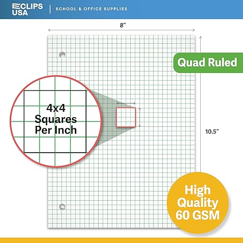 Miniatura 3 de Papel gráfico de hojas sueltas (paquete de 24), papel cuadriculado de 4 x 4 pulgadas, papel gráfico de 10.5 x 8 pulgadas, 100 hojas por paquete,