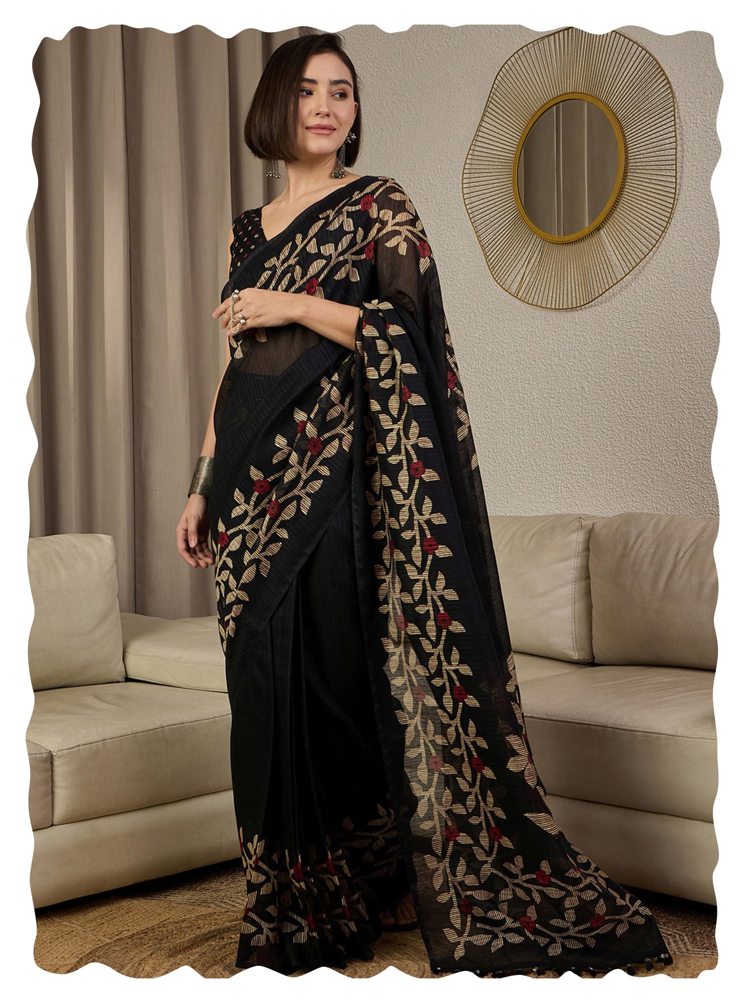 Women's Multicolor Cotton Slub Floral Printed Ready To Wear one Minute Saree With Unstitched Blouse Piece (RTWGRNS25A_HS_Parent)-image-30