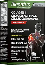 Bionatus, Colágen II, Condroitína, Glucosamina, Suplemento alimentar, MSM 200mg + Condroitina 200mg + Glucosamina 250mg + Colágeno Tipo II 40mg, 30 cápsulas • 30 doses, Preto
