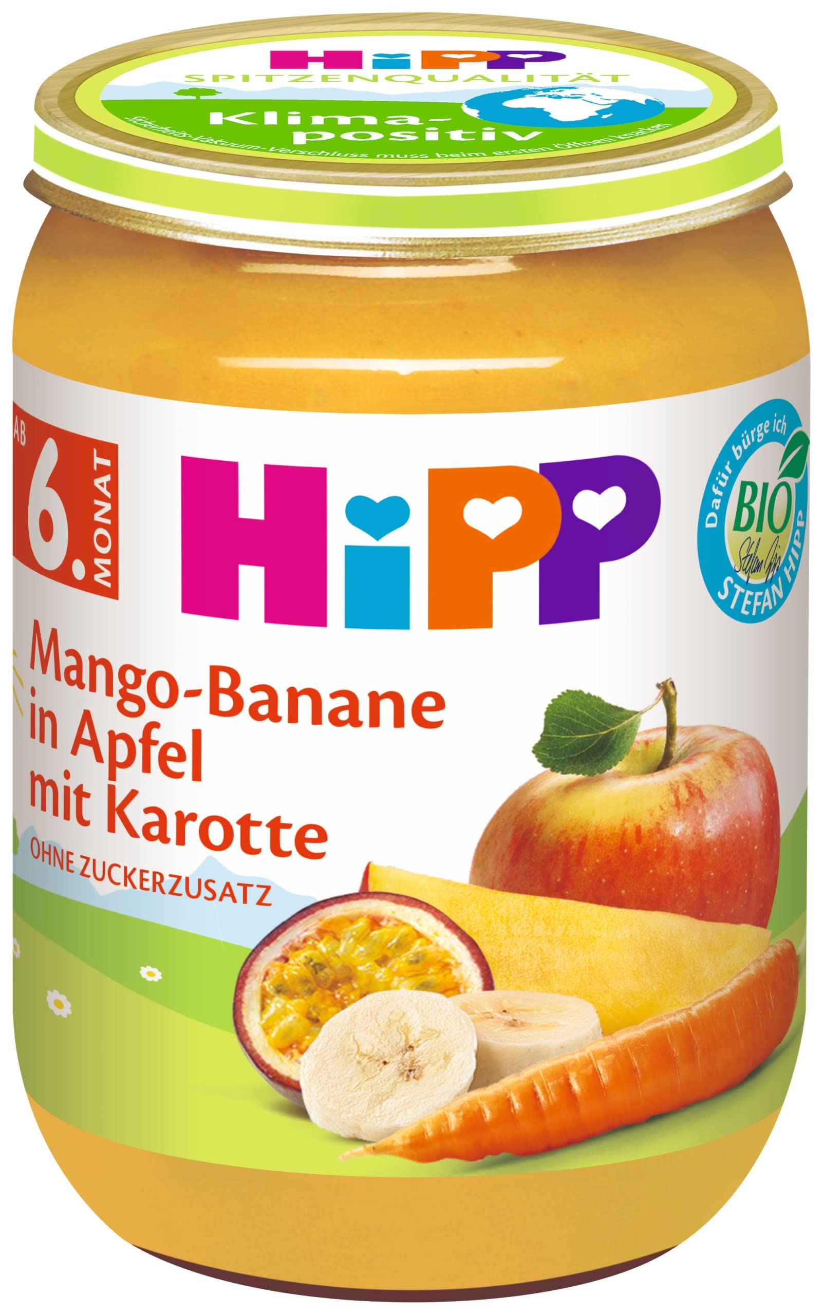 HiPP Bio Früchte Mango-Banane in Apfel mit Karotte 190g, 6er Pack (6 x 190g)