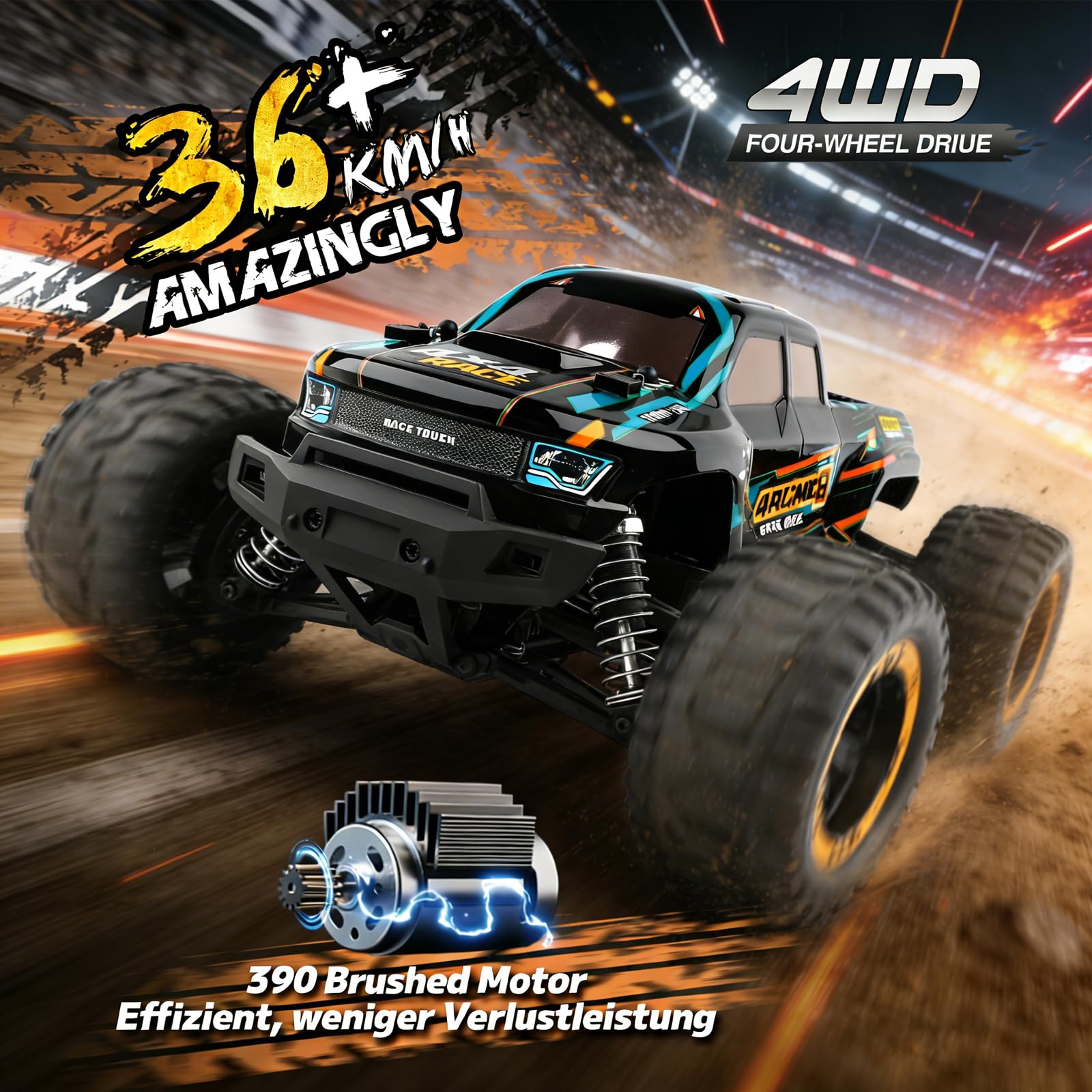 HAIBOXING Coche teledirigido 4WD RC Auto 1:16 36km/h Camión monstruo RC de alta velocidad 2,4 GHz Vehículo todoterreno impermeable, juguete de crawler Regalo para niños y adultos