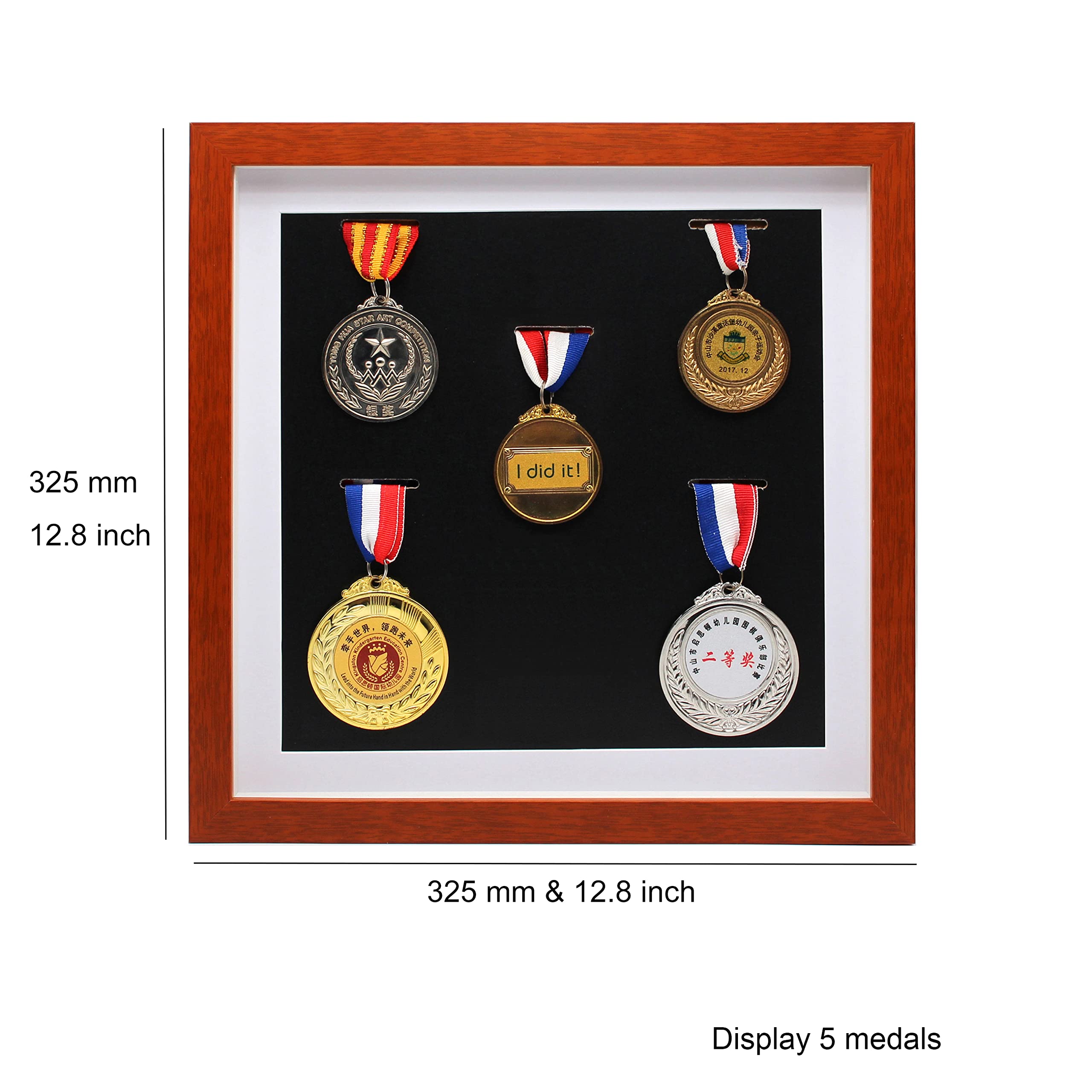 Marathon Medal Display frame-Medal Display Case-Military Medal Display Cabinet-Marathon Medal Storage BoxFits All Sports Winners, Military Medal Badge Medal 12x12 Inch (Teak 5)