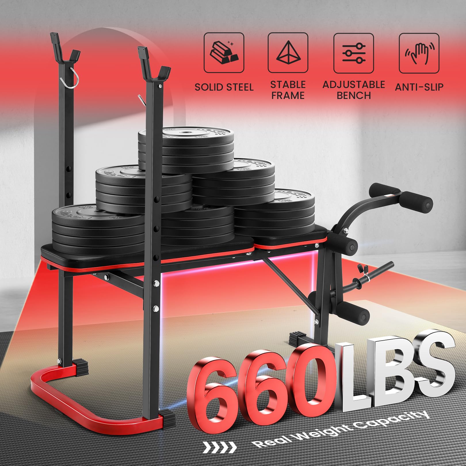 OPPSDECOR Adjustable Weight Bench Set with Leg Developer & Preacher Curl Pad, Full Body Workout Bench Press Set with Squat Rack for Home Gym Fitness, Standard Strength Training Bench