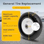 MaxxHaul 50502 12" Flat Free Solid Polyurethane All-Purpose Replacement Tire for Trailer Dollies Hand Trucks, Garden Carts, 12 inch, Black